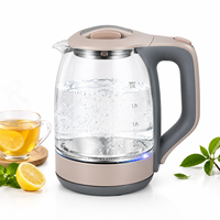 Bouilloire électrique en verre 2,0 L 1500 W avec lumière LED bleue, verre transparent, prise EU, fabricant d'usine, personnalisation OEM ODM, vente en gros