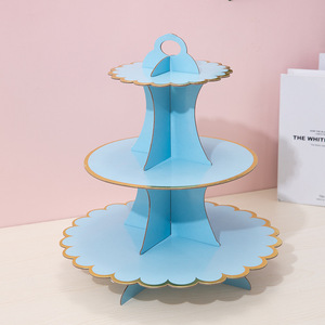 Présentoir à gâteaux pliable en papier écologique à 3 niveaux, 19 couleurs, avec motif floral estampé or, pour mariages et anniversaires - Product Image 6