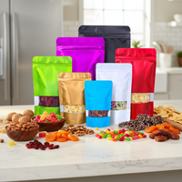 Sachets Ziplock mats autoportants avec fenêtre transparente givrée, refermables, pochettes colorées unies pour le stockage alimentaire, imprimées en héliogravure, résistantes à l'humidité
