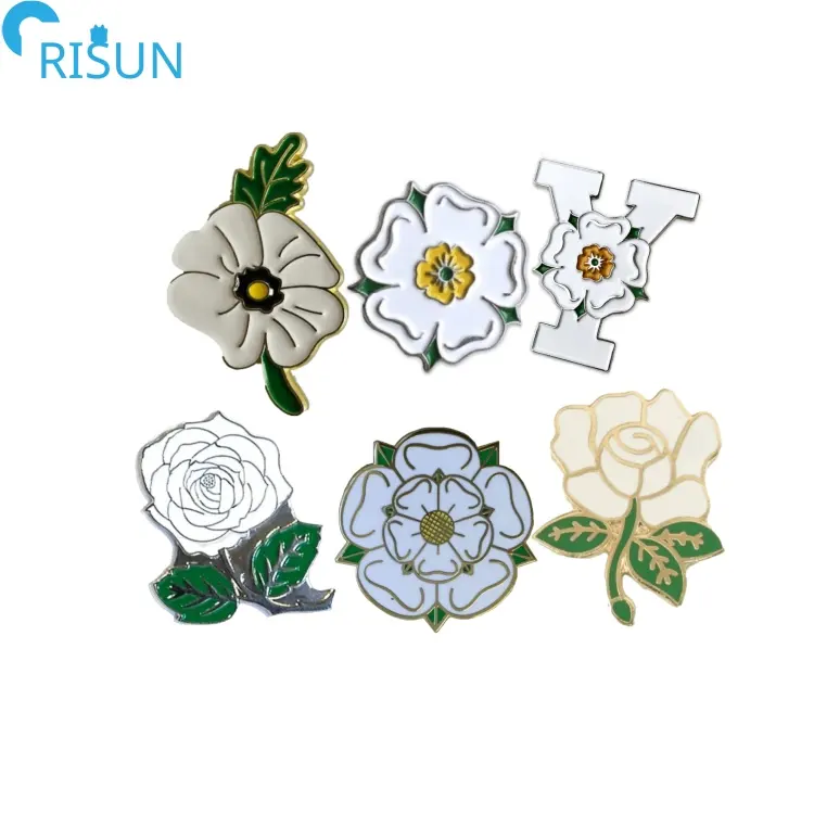 Souvenirs Customized Soft Enamel White Rose Lapel Pins Badges Brooches Custom White Rose Enamel Pin badge