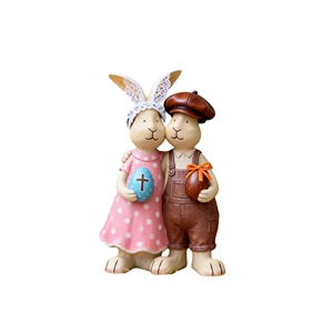 Sculpture en résine de couple de lapins nostalgiques, statue artisanale de Noël avec œuf croisé, figurine personnalisée sur mesure - Product Image 1