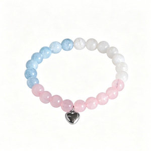 Pink Crystal <b>Beaded</b> <b>Bracelet</b> With Heart Pendant For Women Everyday Wear Yiwu Origin - Product Image 3
