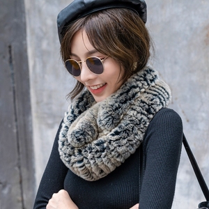 Real Rex Rabbit Fur Elastic Shawls Winter Luxury Furry Scarf Women Knitted Woven <b>Neck</b> <b>Warmer</b> Fur Scarves - Product Image 2