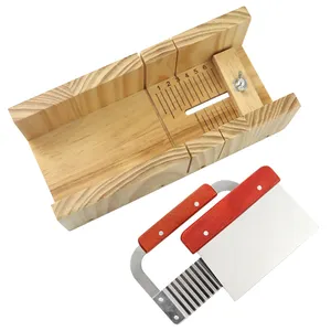 469 Adjustable Soap Cutting Tools Soap Making Cutting Molds Kit with Wooden Cutter Mold + Straight Wavy Stainless Steel Cutters