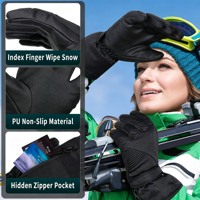 Gants de ski imperméables pour l'hiver, hommes et femmes |   Doublure en polaire épaisse, fermeture à boucle, polyester, portable, lavage à la main uniquement