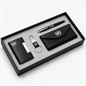 Coffrets cadeaux promotionnels d'entreprise de luxe 4 en 1 avec logo personnalisé, comprenant un stylo, un porte-cartes, un porte-clés et un étui à lunettes pour les employés - Product Image 4