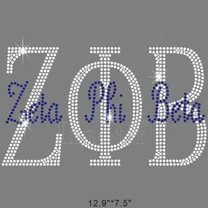 Custom Bling Zeta Sorority Group logo Rhinestone Zeta Phi Beta Nuevo diseño de transferencia para las camisas