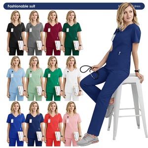Women's Scrub Uniform Set Short Sleeve Moisture Wicking Split Design For Medical Dental Workwear Hospital Use - Product Image 1