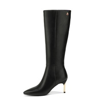 Bottes hautes à talon aiguille noires pour femme Moncheer, élégantes, à bout pointu, avec talon doré, à fermeture éclair, pour l'hiver, qui rehaussent la silhouette