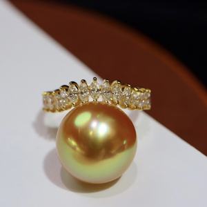 Anillo de Diamante Natural de Ojo de Caballo de 12.2mm, Diseño de Corona Impecable con Cuentas de Oro, Comparable a los Anillos Finos de Arcoíris de Agua de Mar - Product Image 2