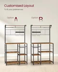 Vente en gros de support pour boulangers de cuisine industrielle support brun pour micro-ondes étagère de cuisine avec bande magnétique et 12 crochets étagère sur pied - Product Image 5
