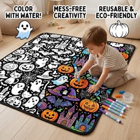 Couverture de coloriage d'Halloween en gros pour enfants, couverture polaire douce à gribouiller, lavable et réutilisable, avec stylos, usine OEM