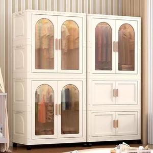 Tủ quần áo nhựa hai cánh màu kem và màu trắng dành cho trẻ em - Product Image 2