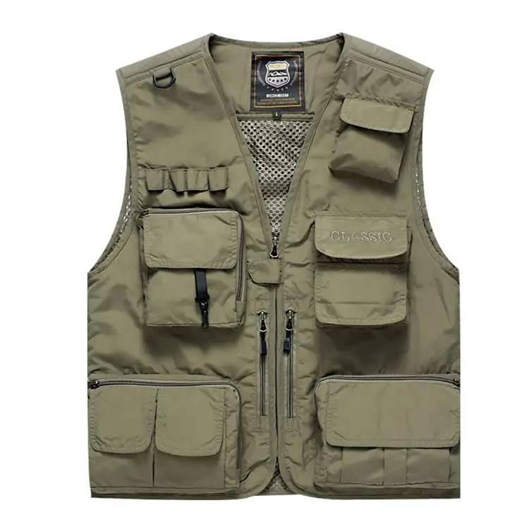 Customized Men Summer Outdoor Work Safari Fishing Travel Mesh Vest With Multi-pocket Hunting Photography Vest