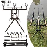 Hirisi Support de canne à pêche en aluminium réglable robuste avec 6 têtes de support, Buzz Bar, piques de berge et sac de transport RP162-3