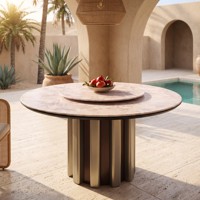 Ensemble de table à manger en travertin rond naturel de luxe moderne, design moderne, meubles de salon, table à manger en ardoise
