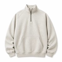 Sweat-shirt à col zippé pour homme, personnalisable, manches raglan, col montant, poche kangourou, vente en gros