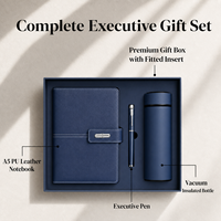 Coffret Cadeau de Bureau Premium Bleu Royal, Ensemble Professionnel de 3 Pièces en Cuir PU : Carnet, Tasse Thermos, pour la Reconnaissance des Clients et des Employés