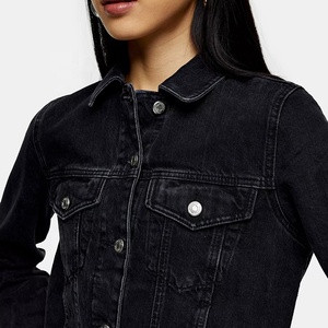 Produttore Signore di Modo Personalizza Il Nero Jean Crop Top A Maniche Lunghe Giacche di Jeans delle Donne - Product Image 3