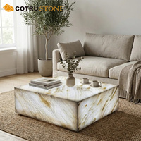 Table basse en onyx translucide avec éclairage LED dimmable, meuble de salon en marbre, table centrale moderne de luxe, table carrée en jade