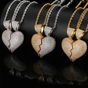 Hip Hop Popular Jewelry Stainless Steel Diamond Broken Heart Removable Solid Couple Pendant Necklace