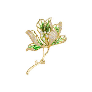 Chinese Style Enamel Lotus Brooch Gold Red Flower Pin Women's Fine Jewelry Everyday Wear Accessory - Product Image 5