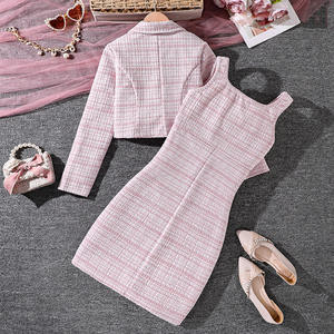 Completo Primaverile e Autunnale 2026 per Ragazze 8-12 Anni, Set Due Pezzi con Blazer Corto a Quadri e Abito Aderente Senza Maniche, <span class=keywords><strong>Abbigliamento</strong></span> per Adolescenti - Product Image 2