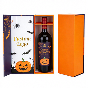 Boîte cadeau en carton pour vin, imprimée citrouille, estampage or de luxe FX, avec logo personnalisé, fermeture magnétique, pour Halloween et les fêtes - Product Image 2