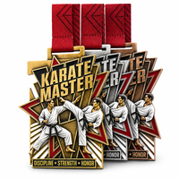 Médaille de karaté personnalisée en alliage de zinc 3D, finition or antique, émail souple, pour championnat d'arts martiaux