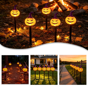 <span class=keywords><strong>Luces</strong></span> LED de Calabaza con Sombrero Morado para Halloween, <span class=keywords><strong>Luces</strong></span> Solares Impermeables para Decoración de Jardín, Funcionan con Batería - Product Image 6