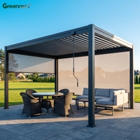 Pergola manuelle en acier 3x3 3x4 abordable, légère, facile à assembler, avec toit à lames orientables et stores, imperméable