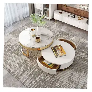 Glass Round Metal Coffee Table 1 Piece Trade Show Portable Corner Golden Modern Marbling Tea Living Room Sets European