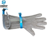Guantes de malla de metal para carnicero, resistentes a los cortes, cinco dedos, con manguito largo
