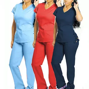 최신 도매 병원 간호사 유니폼 컬렉션 편안함 착용감과 내구성을위한 프리미엄 품질 스판덱스 의료용 스크럽 세트