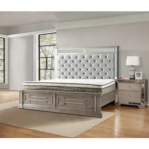 Contemporary bed frame velvet assemble headboad Home Bedroom Furniture King Size Black Frame Bedroom Mirrored Bed