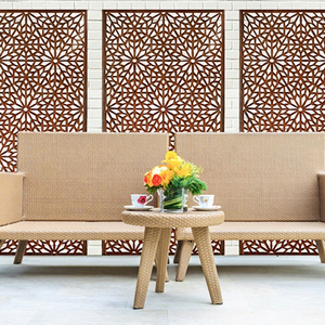 Corten Steel Art Deco Waterproof Laser Cut Decorative Outdoor <b>Privacy</b> <b>Screens</b> and Panels Divider Set with Stand - Product Image 1