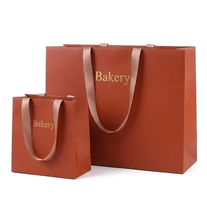 Customized Logo Recyclable Fast Food Bread Takeout <b>Paper</b> Bag Packaging Food Takeaway <b>Paper</b> Bags With Ribble Handle - Product Image 1