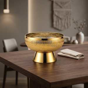 Frutero belga de aluminio dorado, tazón decorativo redondo de metal, centro de mesa para la cocina, decoración para fiestas. - Product Image 3