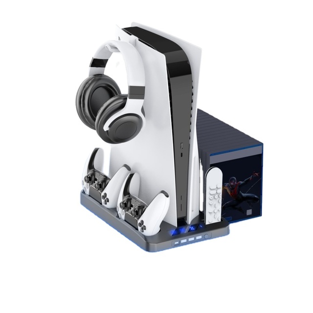 With Dual Controller Charger Station Game Storage Multifunctional P5 Vertical Stand Cooling Fan for Play Station 5 Console