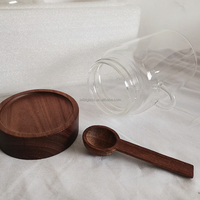 Récipients à café, sucre et thé avec cuillères, bocaux en verre avec couvercles et cuillères en bois, ensemble de 3 boîtes à café pour comptoir