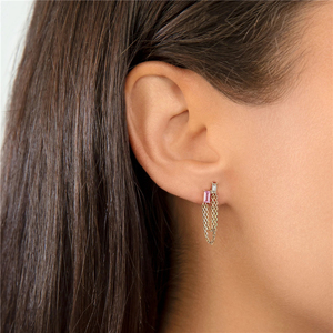 CANNER Fashion Hot Selling S925 Sterling Silver Ins Style square Diamond Double <b>Chain</b> Tassel <b>Stud</b> <b>Earrings</b> - Product Image 5