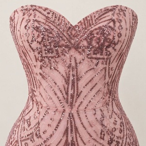 Robe <span class=keywords><strong>de</strong></span> soirée rose perlée, sans bretelles, coupe <span class=keywords><strong>sirène</strong></span>, en tulle, longueur au sol, robe <span class=keywords><strong>de</strong></span> gala OEM - Product Image 3