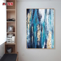 Peinture à l'huile abstraite moderne or et bleu sur toile peinte à la main décoration de la maison avec des peintures de paysage de dorure en feuille d'or