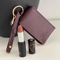 Étui à rouge à lèvres portable en cuir avec miroir, pochette compacte, breloque de sac, pochette de rangement pour rouge à lèvres et miroir, organiseur de gloss