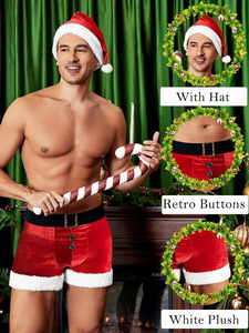 Sous-vêtements pour hommes Huayi Brand ODM Supply, caleçons de Noël à motif chat, boxers <span class=keywords><strong>sexy</strong></span> en polyester, lot de 2 shorts avec chapeau, lavage à la main uniquement - Product Image 5
