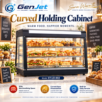 Vitrine chauffante de comptoir en verre incurvé avec étagères multi-niveaux pour boulangerie, restaurant, café, pâtisserie, pizza, snacks et services de restauration