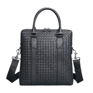 Maletín de Cuero Vacuno Tejido a Mano para Hombre, Bolso de Hombro Oblicuo, Bolso para Computadora, Impermeable, de Cuero Genuino, Suave, para Portátil - Product Image 1