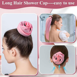 Pink Waterproof Hair Cover Solid Color Long Ponytail Hair Accessory <b>Headband</b> For Shampoo Use - Product Image 5