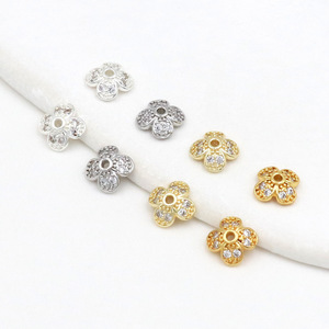 Micro-painted zircon flower setting, <b>copper</b> plated with 18k gold for color retention, <b>bracelet</b> jewelry accessories, spacer - Product Image 1
