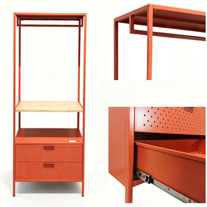 Perchero de pie <span class=keywords><strong>para</strong></span> pasillo o dormitorio con cajones, <span class=keywords><strong>armario</strong></span> de ropa resistente con estructura metálica - Product Image 2
